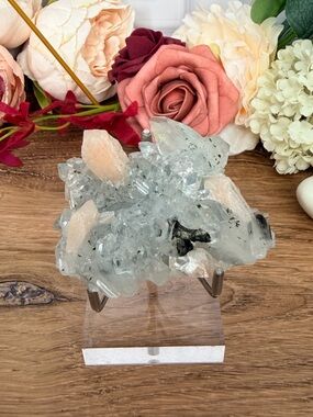 Natural Apophyllite crystal cluster with Stilbite